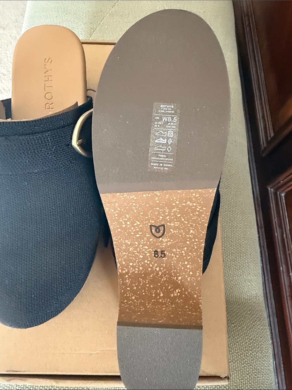 Rothy's Black Platform Clog with Gold Heart Buckle - Picture 3 of 4
